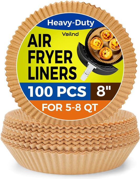 Air Fryer Paper Liners Disposable: 8 Inch Max Xl Large Cooker Air Fryer Disposable Paper Liners, 100Pcs Oil Proof Parchment Sheets Round Basket Bowl Liner for Baking Cooking Food from vailnd