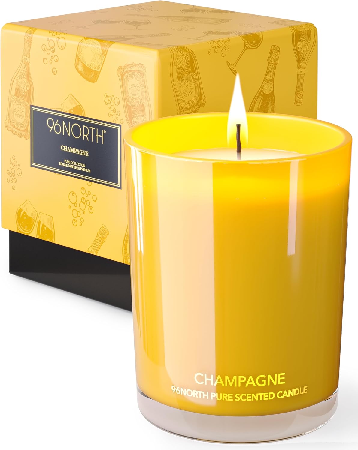 96NORTH | Pure Champagne Candle | 100% Natural Soy Wax | One Wick Jar Candle | Natural Fragrance Technology | Non Toxic | Up to 35 Hours Burning Time | Aromatherapy Gift for Men and Women