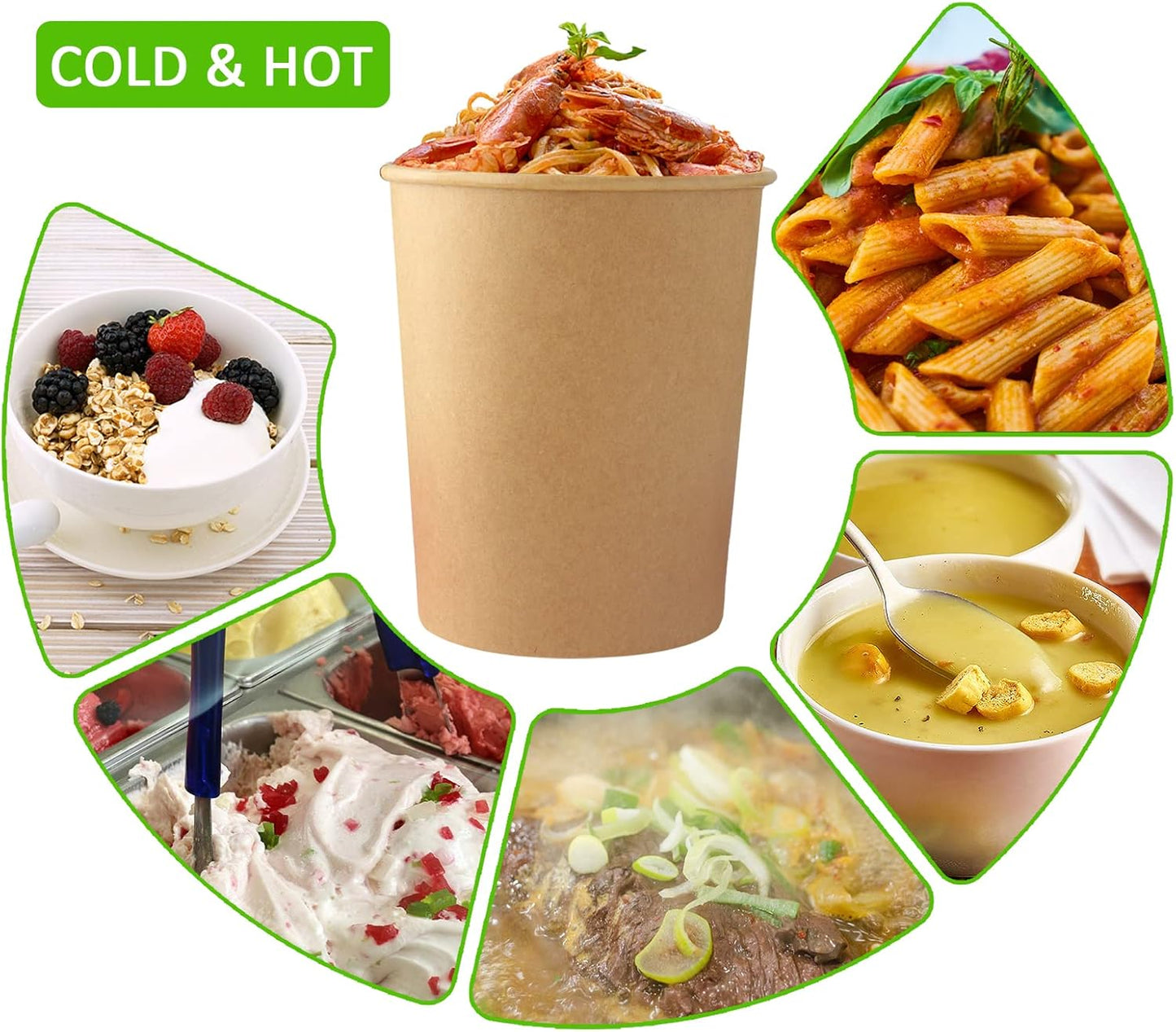 30 Sets 32 oz Paper Ice Cream Cups with Lids, Paper Food Containers With Vented Lids, To Go Hot Soup Bowls For Restaurants, Take Outs, or To-Go Lunch, Kraft