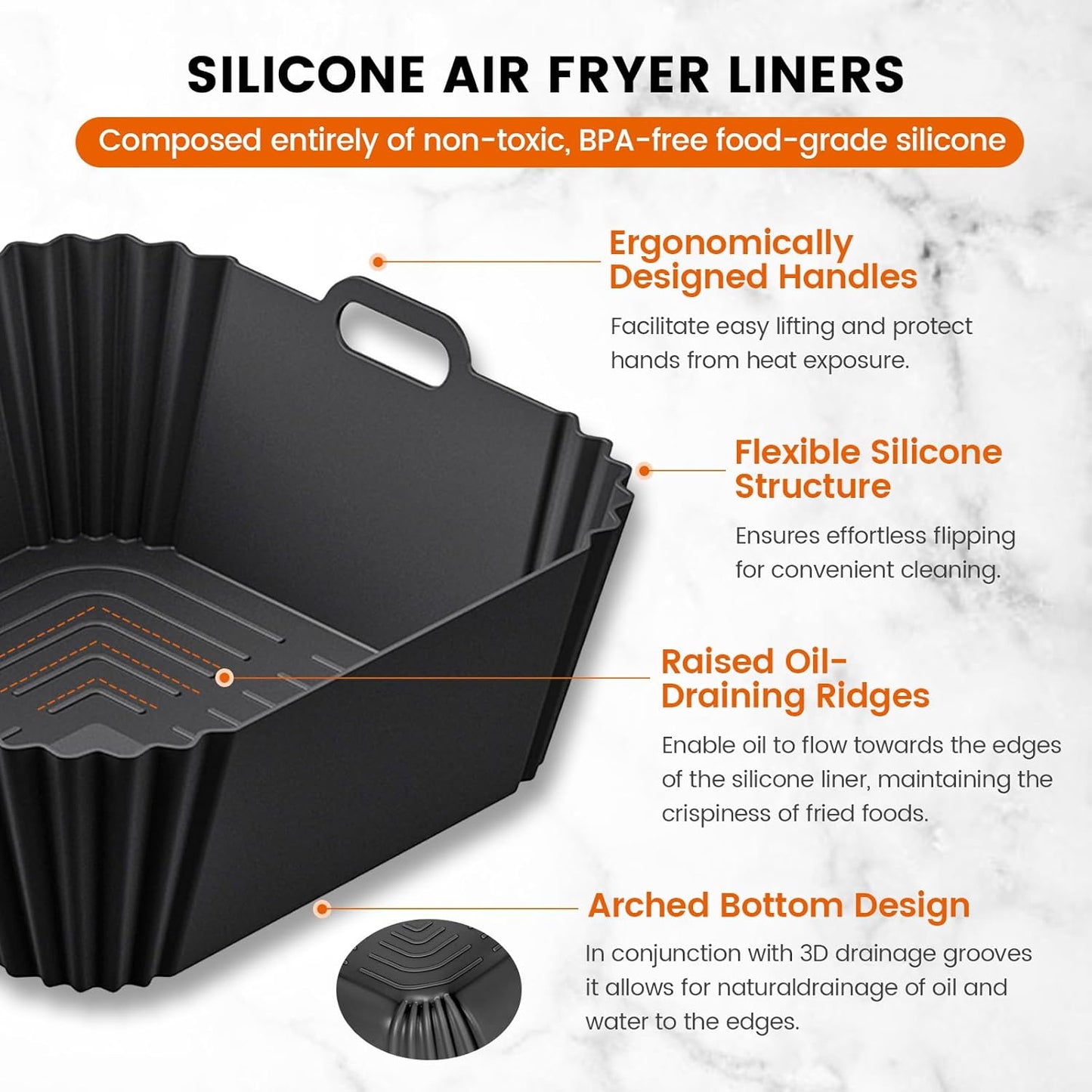 Silicone Air Fryer Liners Reusable for Ninja Crispi, 2PCS Airfryer Liners for 4 QT & 6 Cup Glass Containers Ninja Airfryer Accessories(Black)