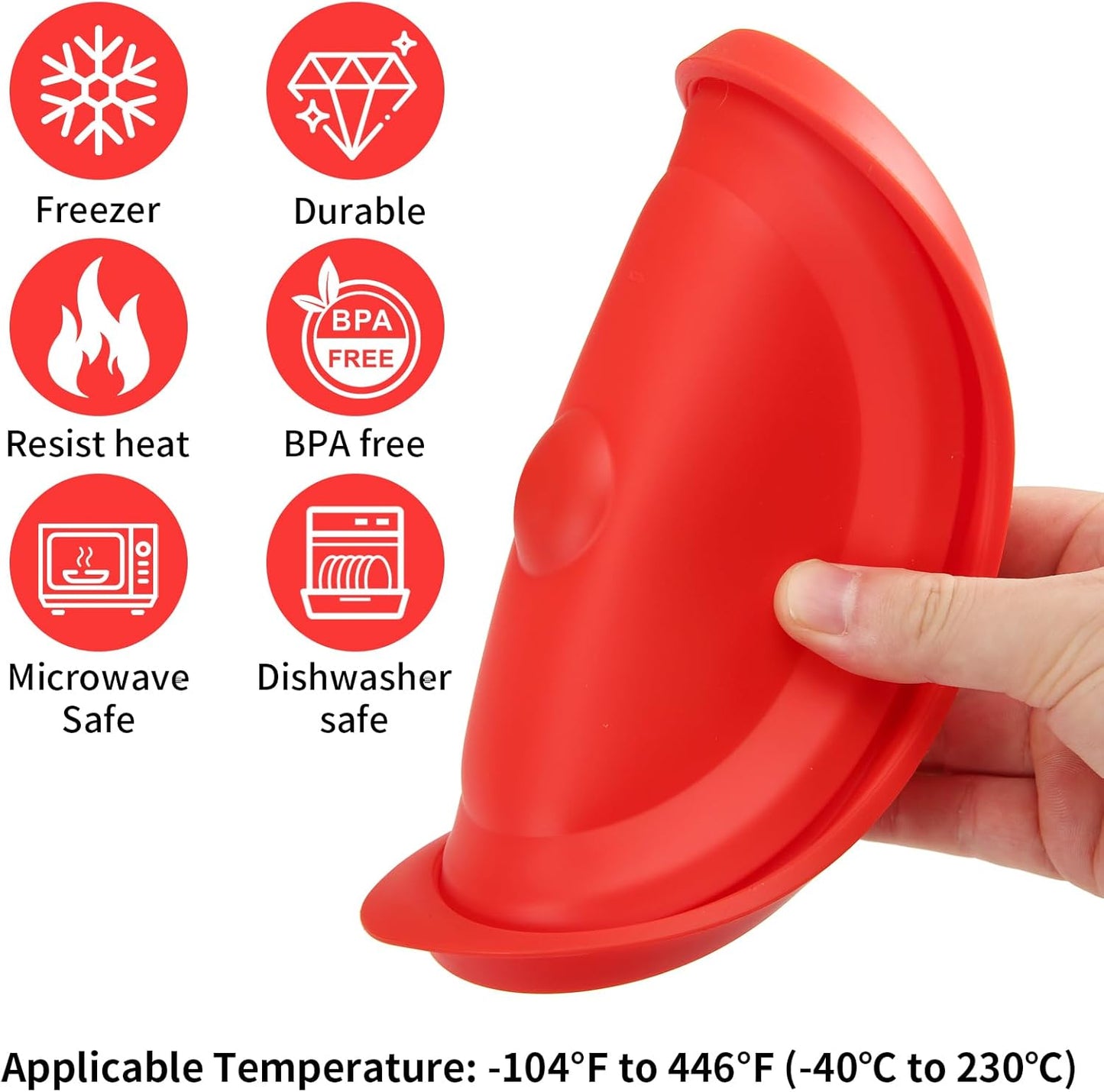 Replacement Lids for Pyrex 7200-PC 2 Cup, Silicone Round Storage Cover Lid for Anchor Hocking Glass Bowl 2 Pack with Date Mark Red