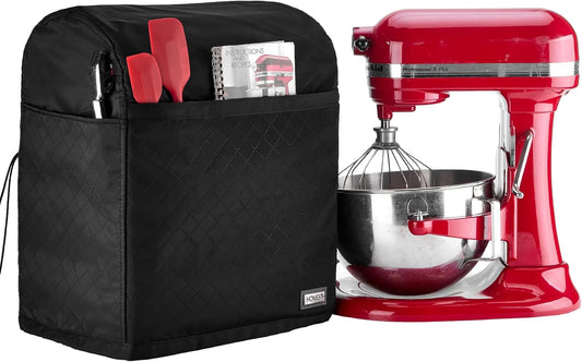 HOMEST Stand Mixer Quilted Dust Cover with Pockets Compatible with KitchenAid 6/7/8 Quart Bowl Lift, Black(Patent Design)