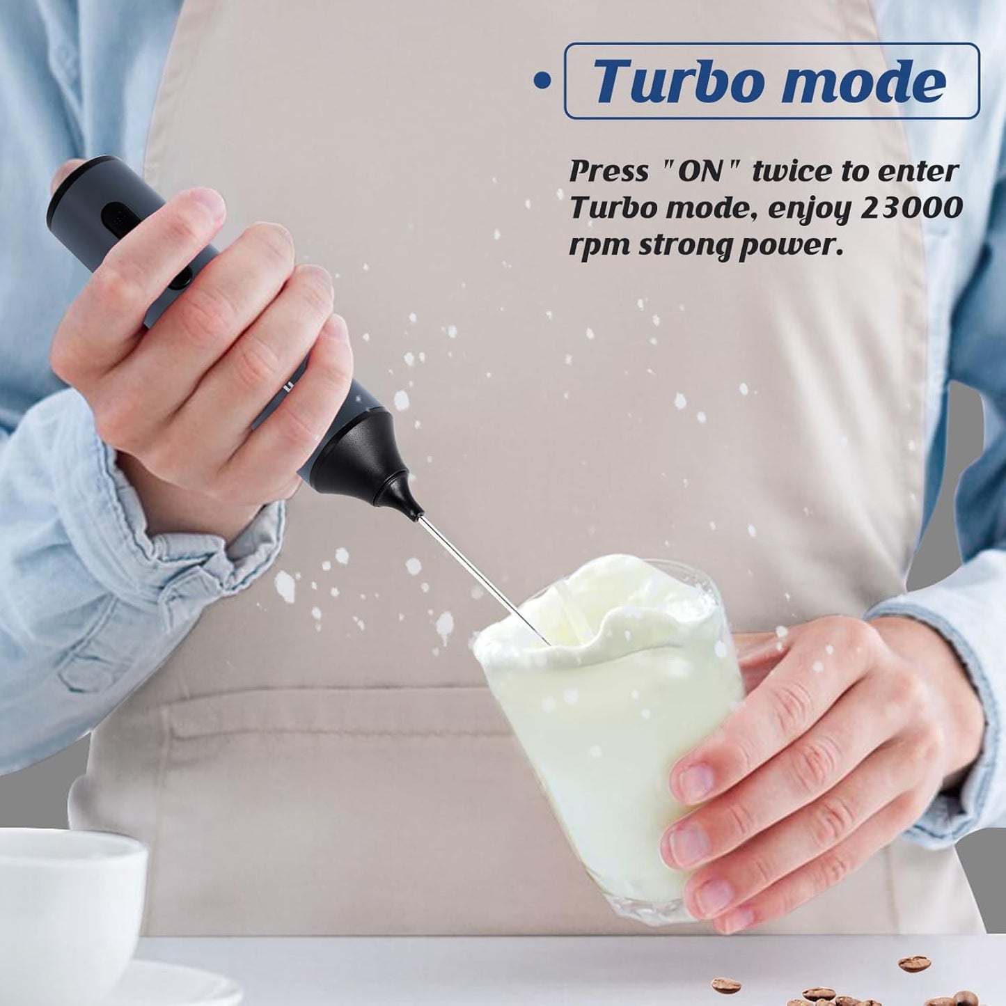 MF05 Rechargeable Milk Frother USB Charging Handheld Foam Maker with Stainless Balloon Whisk for Cappuccino, Latte, Bulletproof Coffee, Keto (Grey without Stand)