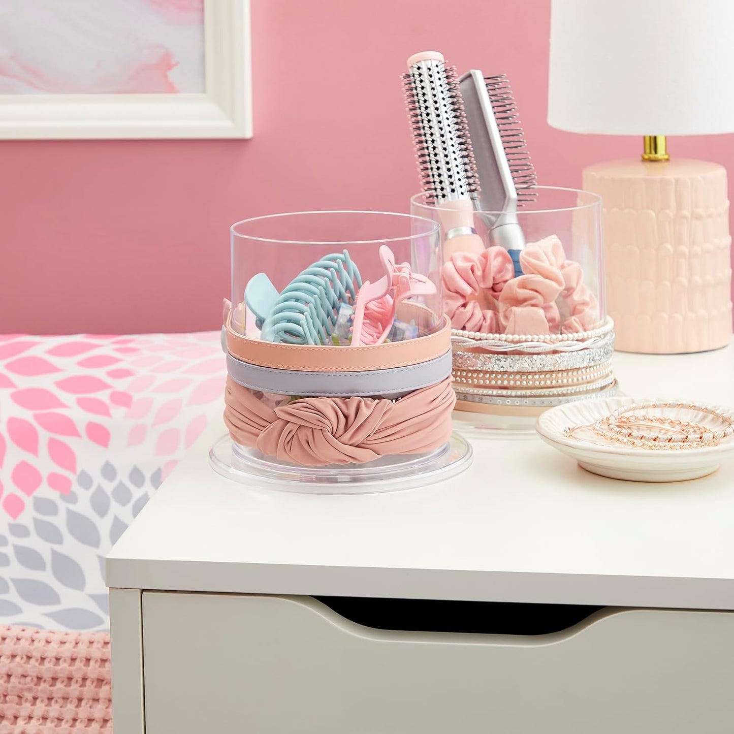 STORi Bella 2-Pack Headband and Scrunchie Holder | Clear Plastic Organizer Display Stand | Holds Hair Ties, Accessories, and Jewelry | Made in USA