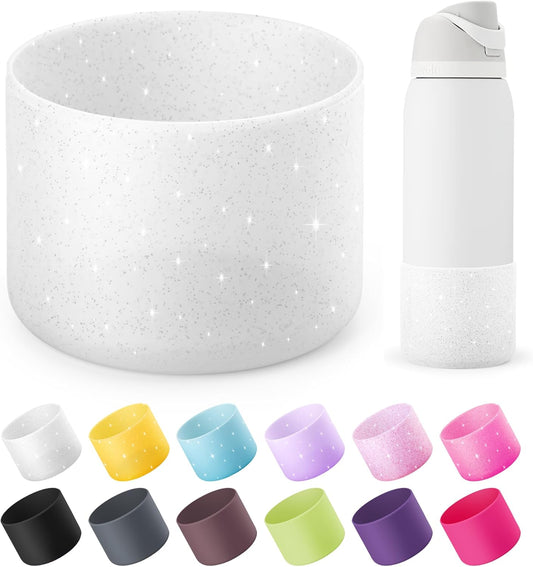 Silicone Water Bottle Boot for Owala 40 oz, Anti-Slip Protective Sleeve for Owala Twist & FreeSip & Flip Stainless Steel Water Bottle, Boot Bottom Base (Glitter White)