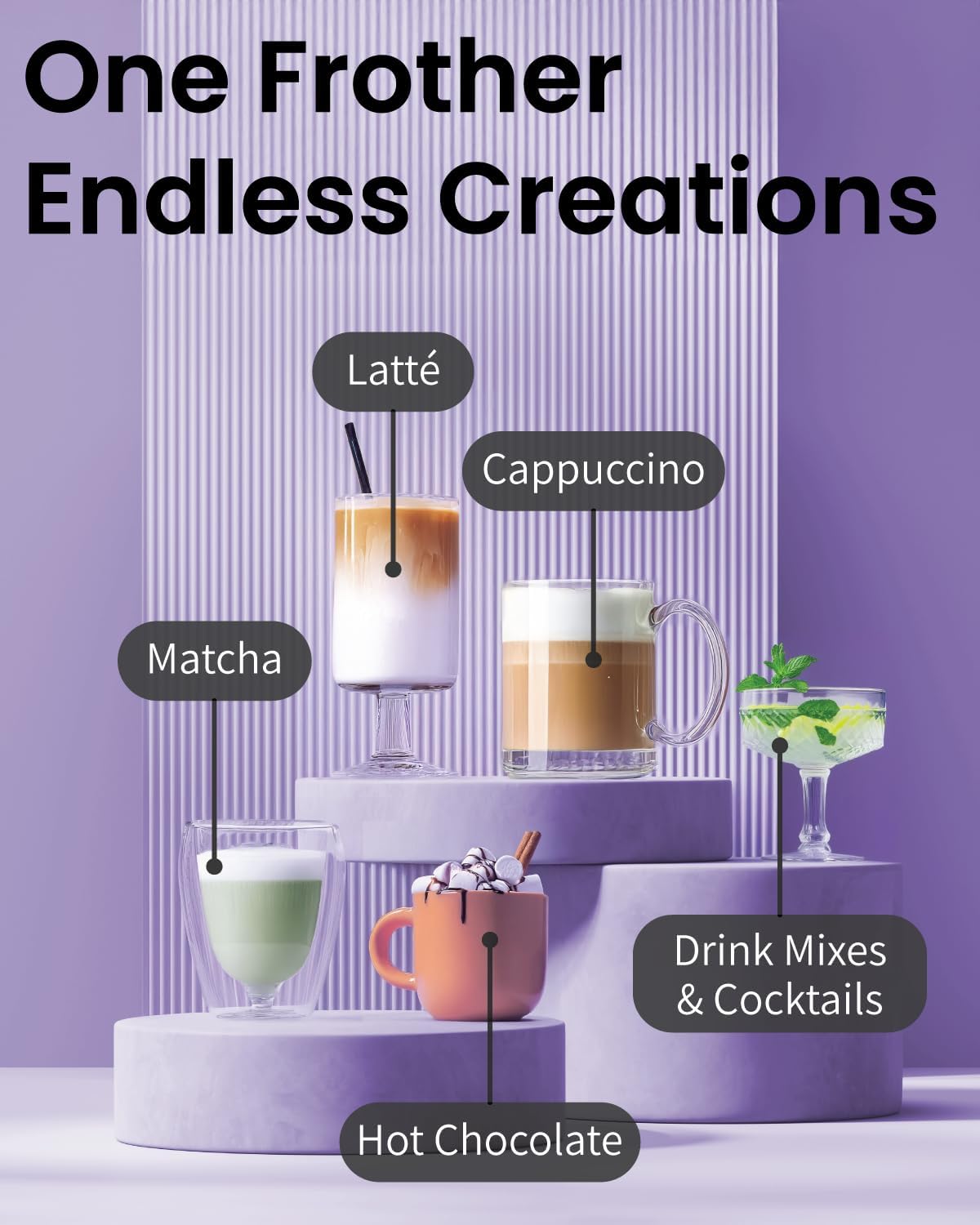 Elementi Electric Pink Milk Frother Handheld - Mini Whisk for Coffee, Matcha and Drinks - Portable Frother & Mixer with Stand (Pastel Pink)