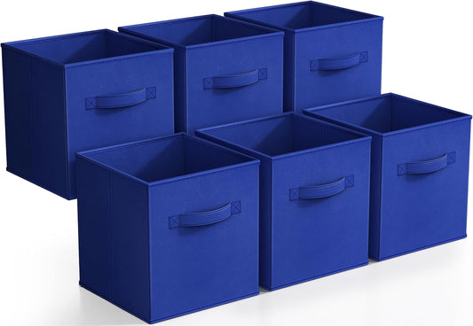 Sorbus Foldable Storage Cubes - 6 Fabric Baskets for Organizing Pantry, Closet, Shelf, Nursery, Playroom, Toy Box, Cubby -11 Inch Dual Handle Collapsible Closet Organizers and Storage Bins -Royal Blue