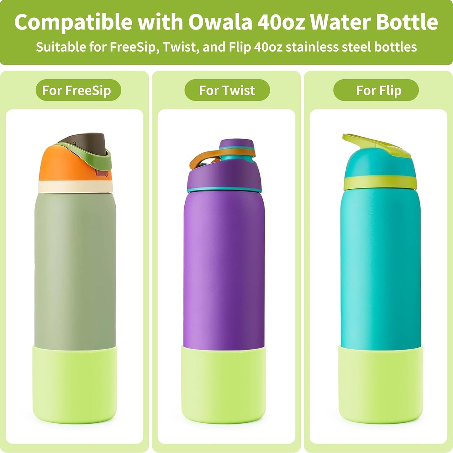 Silicone Boot for 40 oz Owala Water Bottles, Anti-Slip Protective Sleeve for Owala Twist & FreeSip & Flip Insulated Water Bottle, Boot Bottom Base (Green)