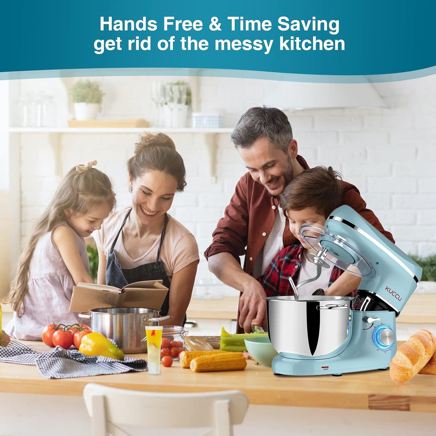 Stand Mixer, 6.5 Qt 660W, 6-Speed Tilt-Head Food Dough Mixer, Kitchen Electric Mixer with Stainless Steel Bowl,Dough Hook,Whisk, Beater, Egg white separator (6.5-QT, Blue)