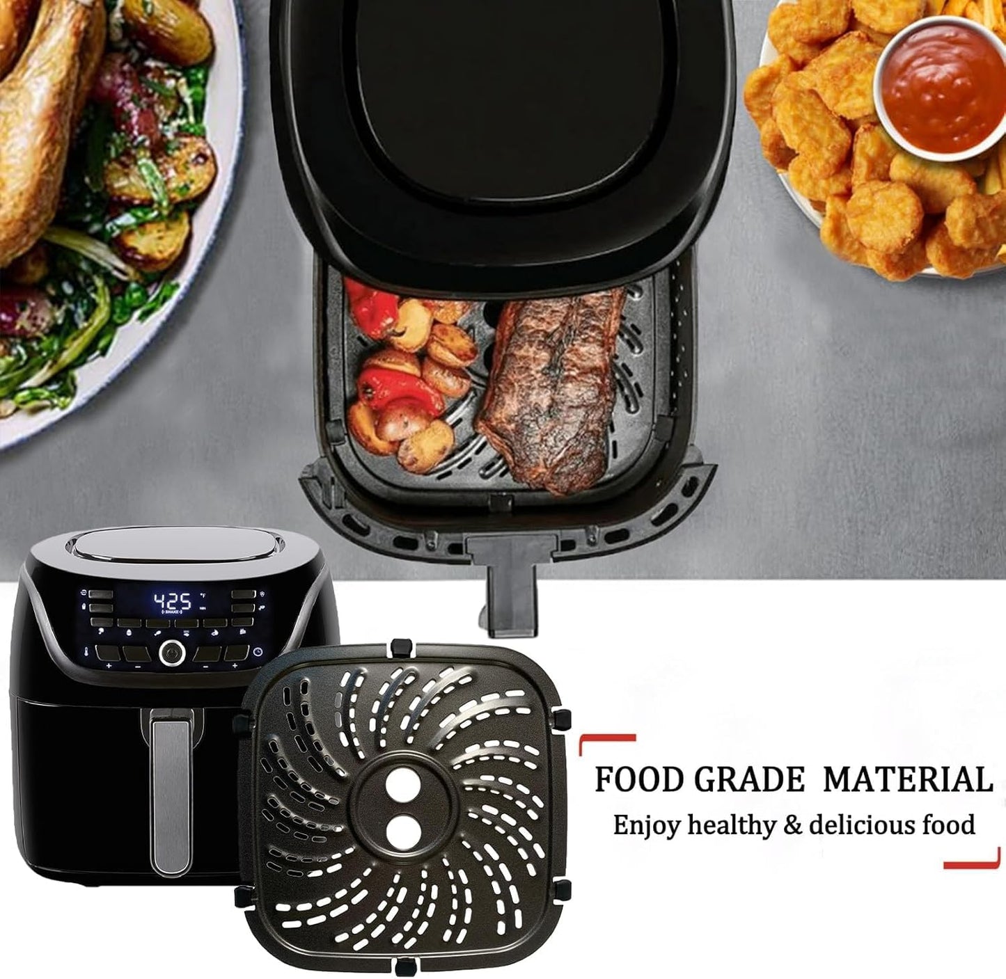 6QT Air Fryer Replacement Grill Pan for PowerXL Vortex Pro Air Fryer Plus 6QT, Upgraded Grill Crisper Plate Tray Rack Shelf Grate for 6QT PowerXL Air Fryers, Nonstick, Dishwasher Safe