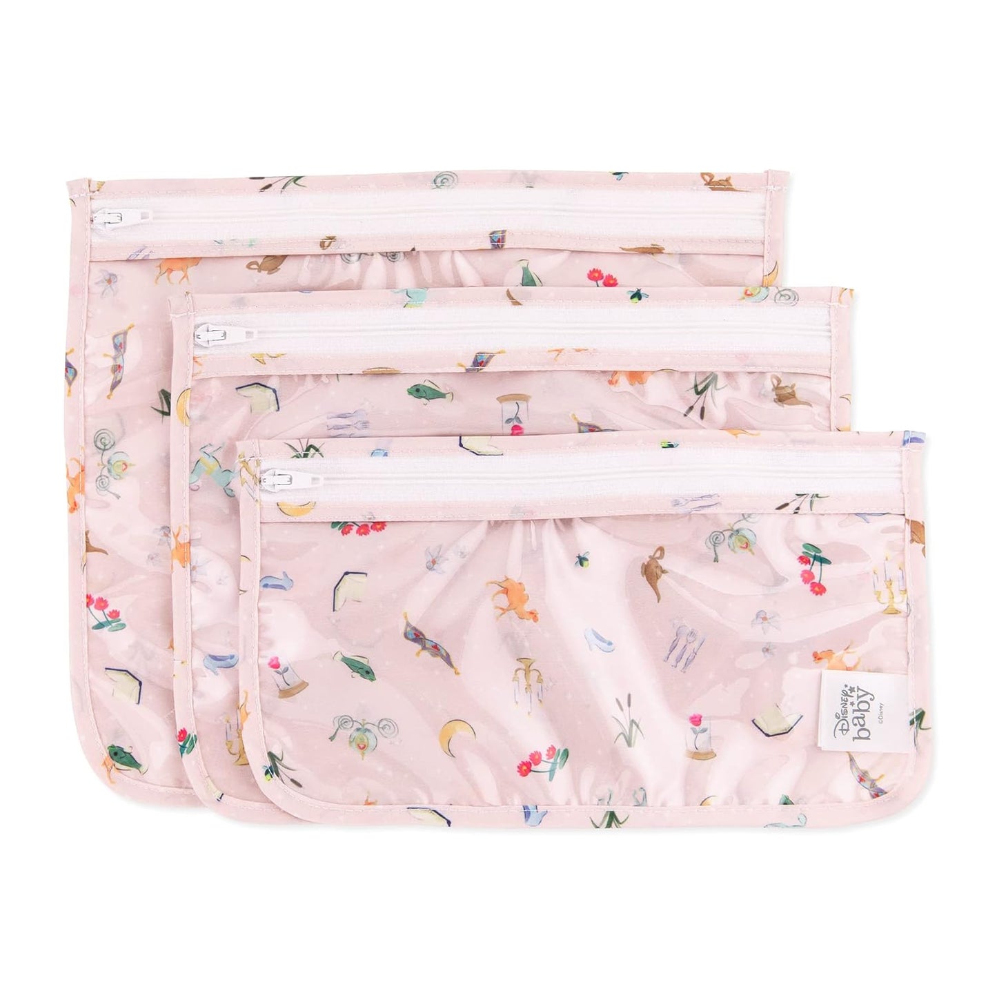 Bumkins Disney Travel Bag, Toiletry, Baby, TSA Approved Pouch, Zip Bag, Quart Size Airline Compliant, Clear-Sided, Diaper Bag Organization, Makeup, Accessories, Set of 3 Sizes, Princess Magi