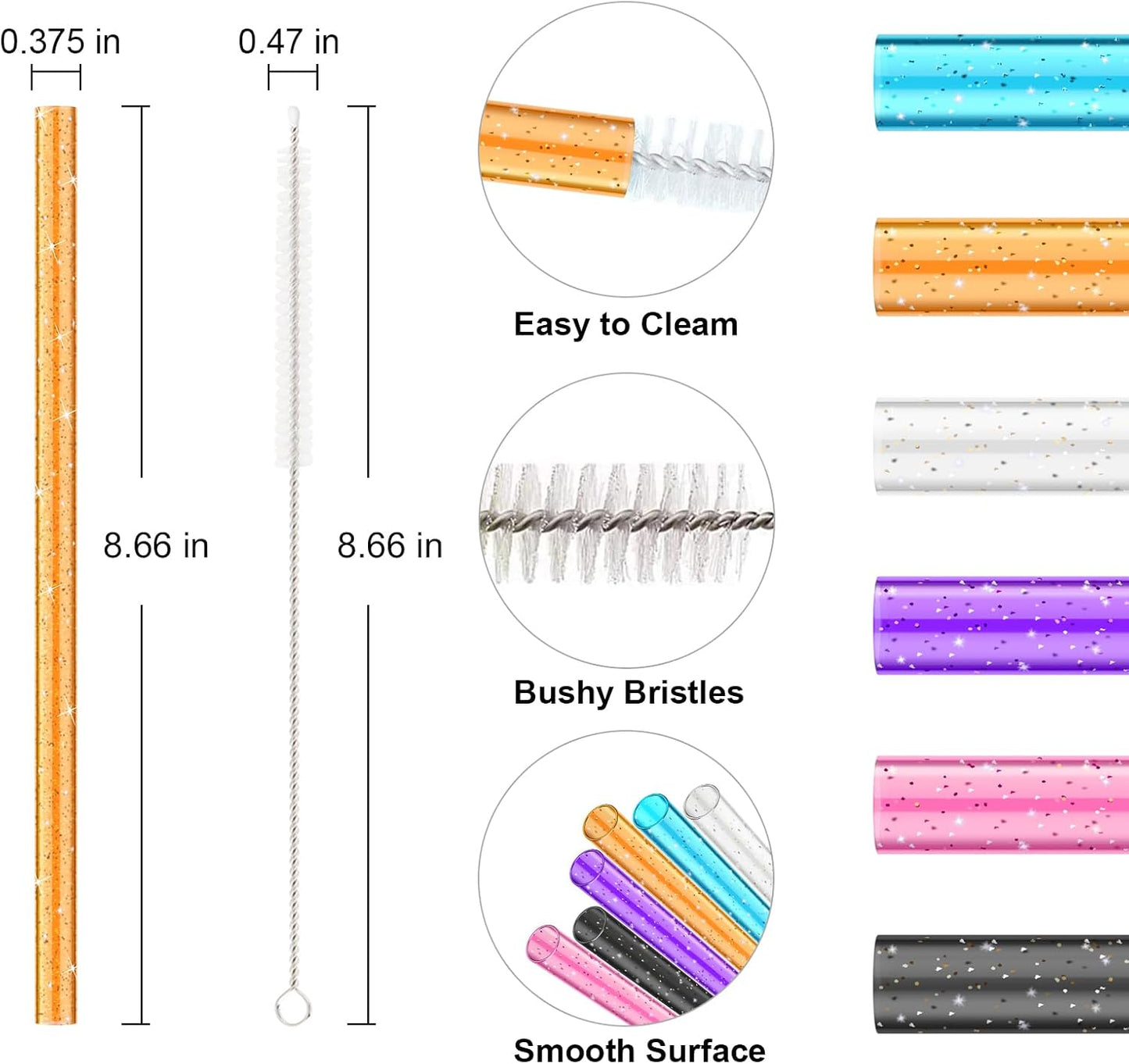 Aillwith 6 PCS Replacement Straws for Stanley Cup 14oz 20oz Tumbler, Reusable Color Drinking Straws with Cleaning Brush for Stanley Cup Accessorie，BPA Free, Dishwasher Safe