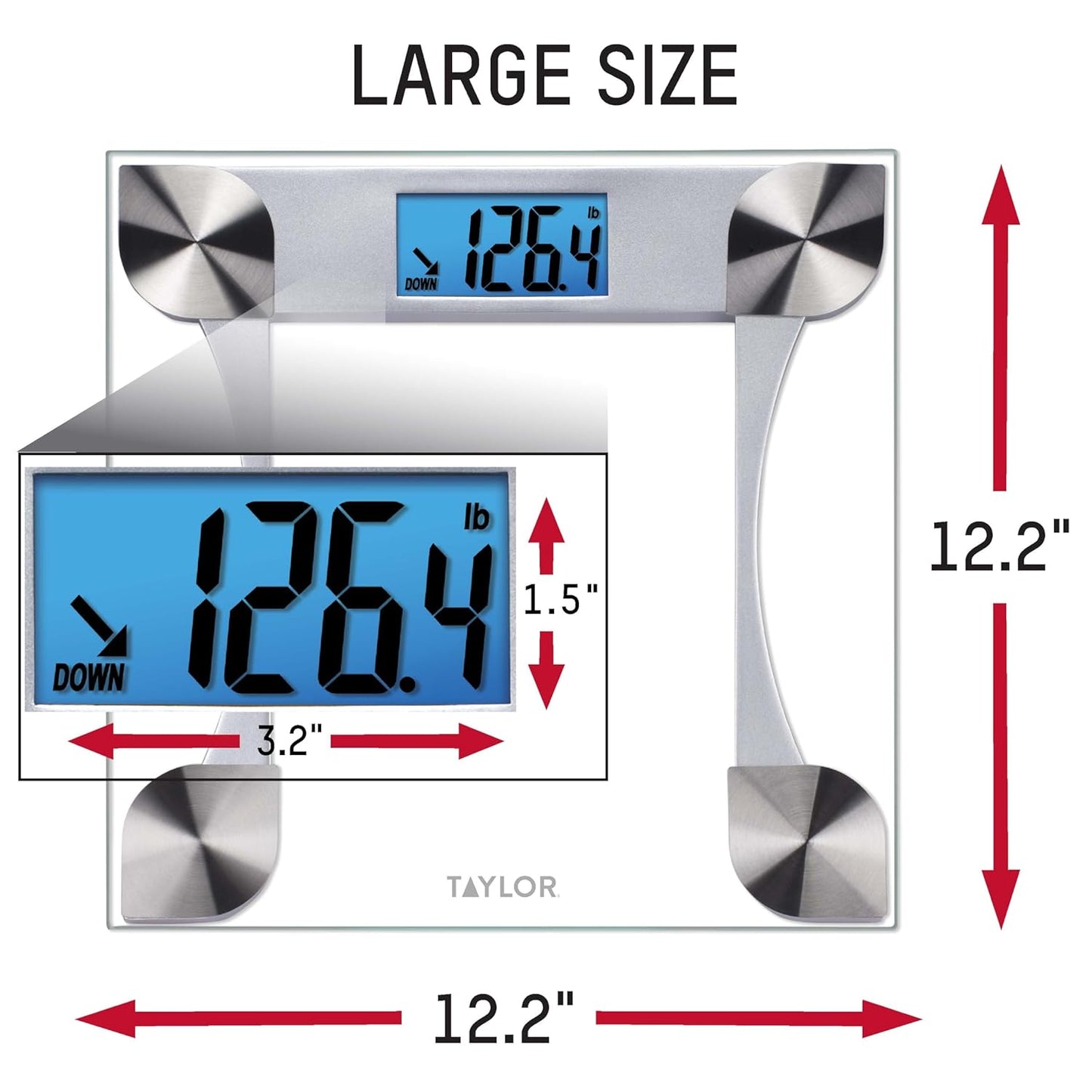 Taylor Digital Glass Weight Tracking Scale, Bathroom Scale for Body Weight, Digital Bathroom Weighing Machine, Highly Accurate & Measures Weight up to 440 lb, Battery Powered, FSA HSA Eligible, Clear