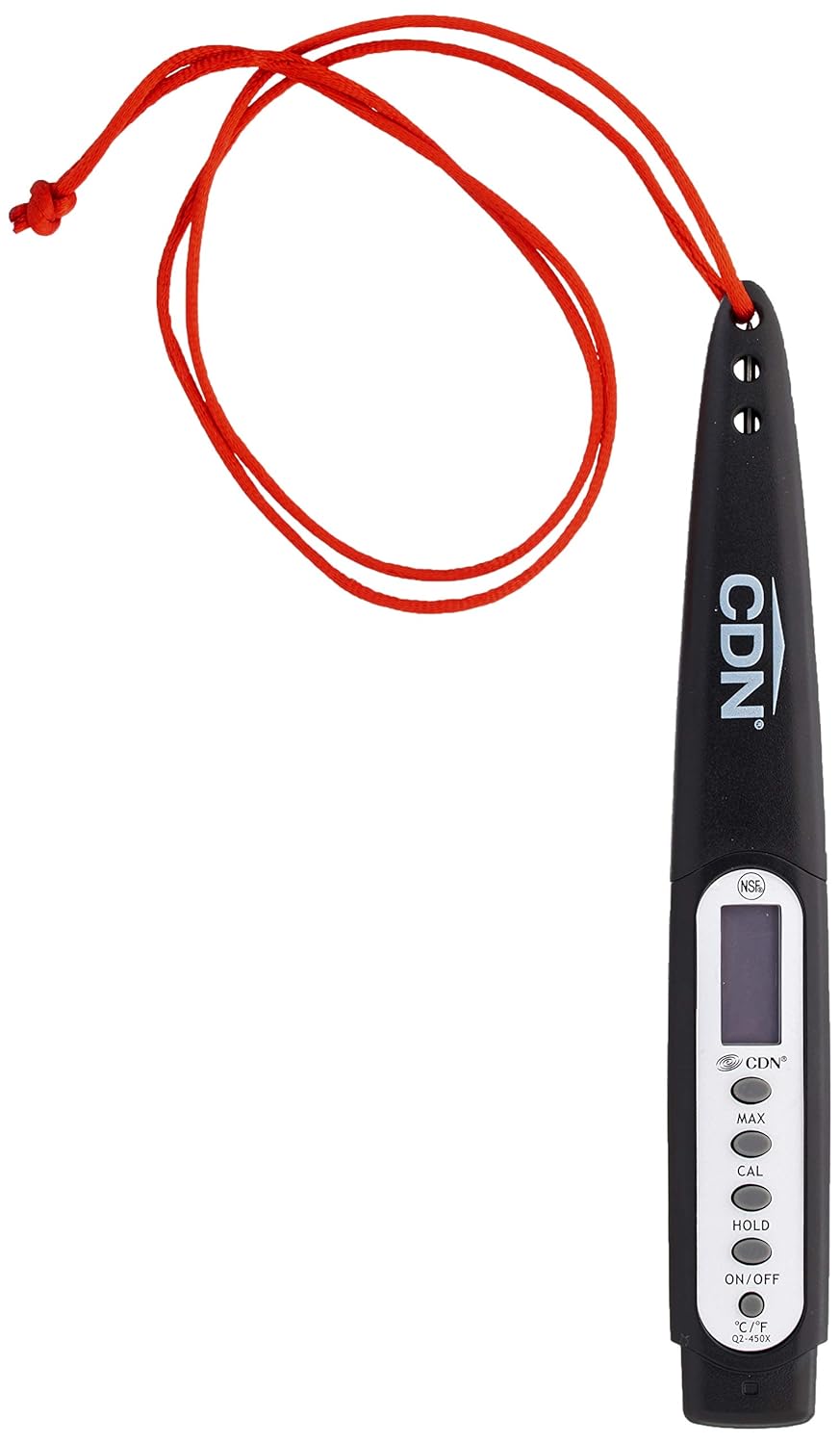 CDN ProAccurate® Waterproof Digital Thermometer with Protective Sheath, Easy to Read Display, 2.75" Stem with Thin Tip, Black/White (Q2-450X)