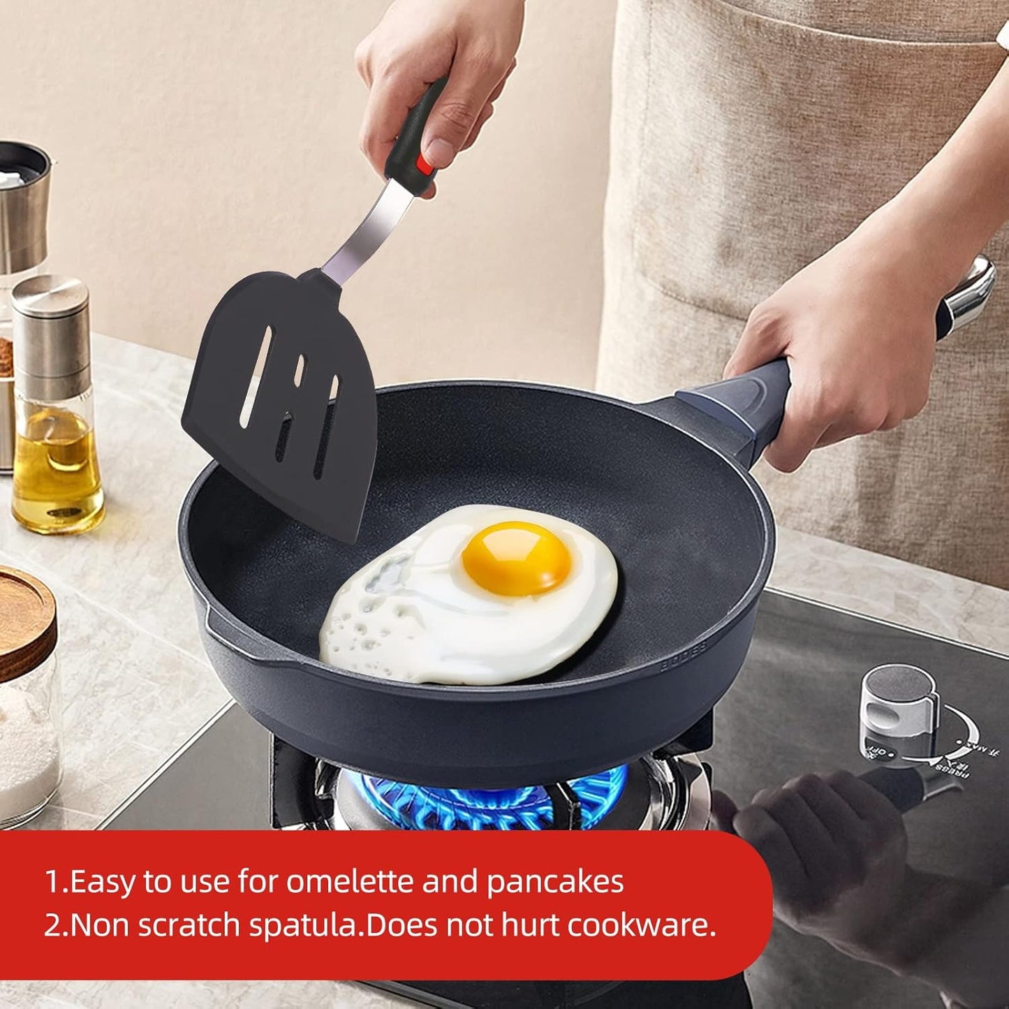 Silicone Spatula Turner Set Large And Thin Flipper Spatulas Heat Resistant 600 ° F Slotted Flexible Turner Cooking Utensils For Nonstick Cookware Egg,Pancake,Fish,Omelette,Hamburger (3 Pack)