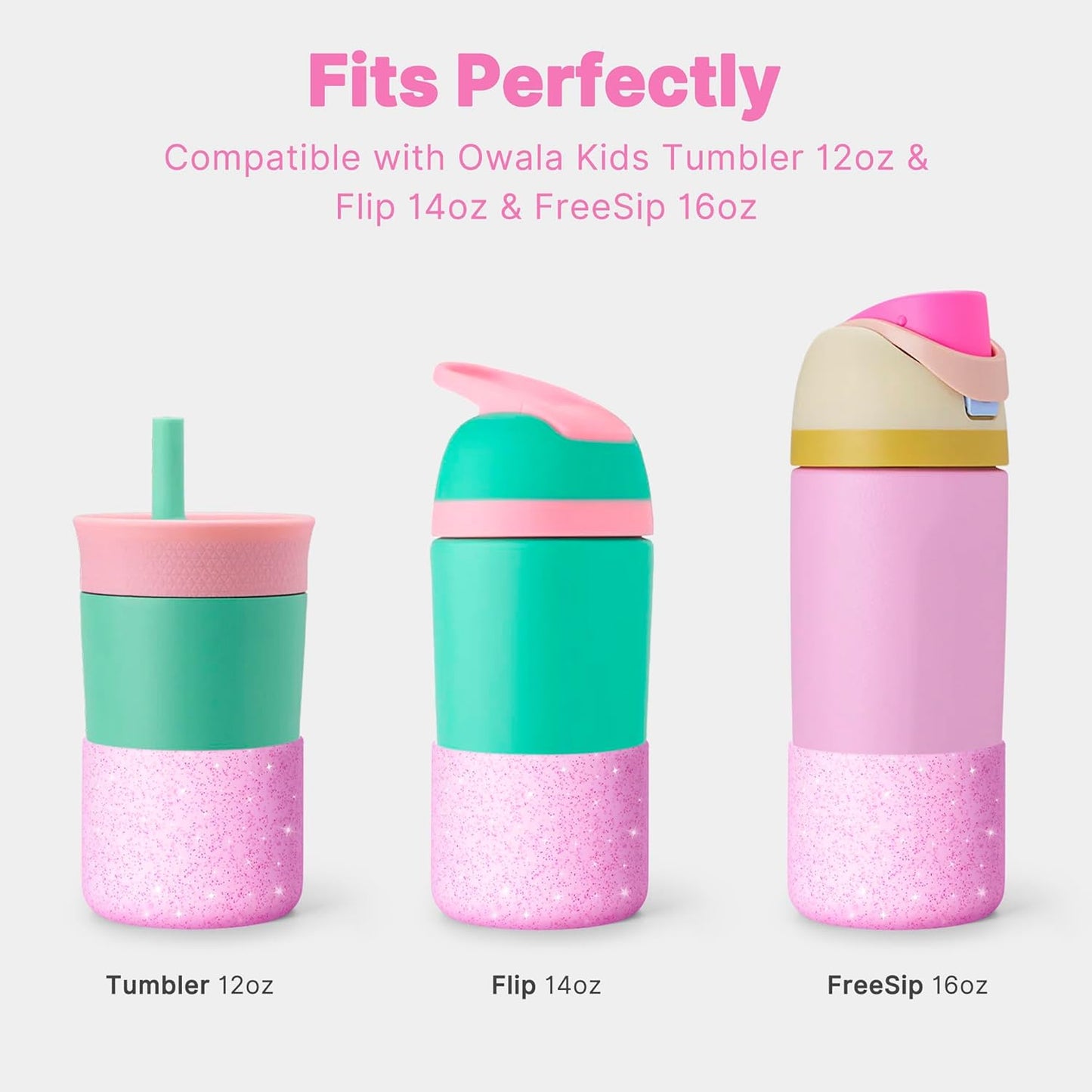 Silicone Boot for Owala 14/16 oz Water Bottle, Anti-Slip Protective Sleeve for Owala 12 oz Kids Tumbler, Boot Bottom Base fit Flip 14 oz Insulated Stainless-Steel Water Bottle (Glitter Pink)