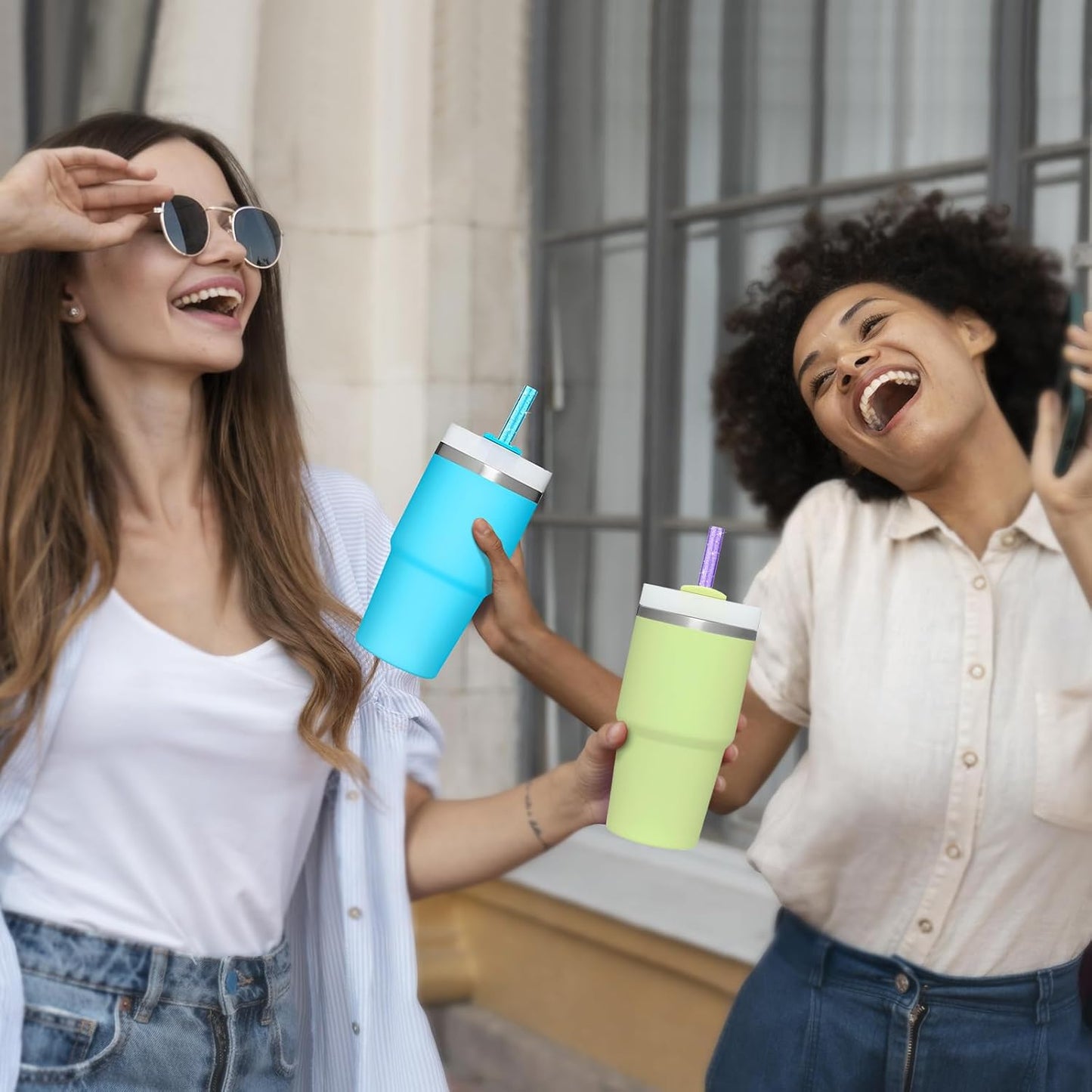 6Pack Glitter Replacement Straws for Stanley Cup 20oz 14oz Tumbler, Yoelike Reusable Straws Accessories with Clean Brush for Stanley Cup, Dishwasher Safe, BPA Free