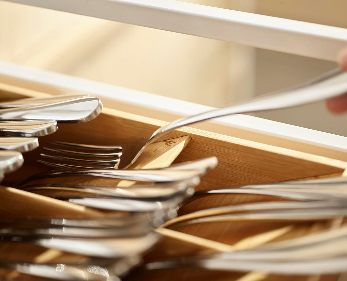Joseph Joseph Drawer Store Large Compact Flatware, Silverware, Cutlery Drawer Organizer, 8 compartments, Holds 48 Pieces, Bamboo