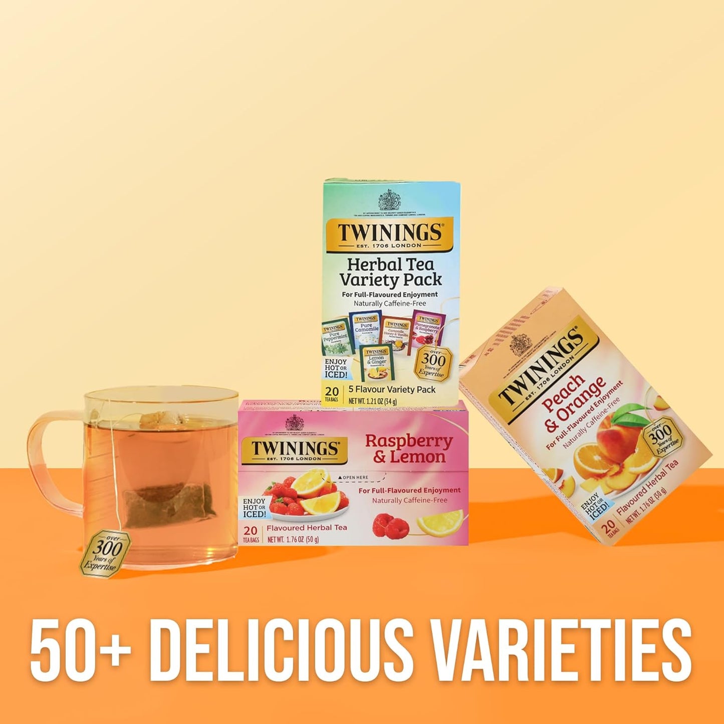 Twinings Herbal Tea Variety Pack, 20 Count (Pack of 6), Formerly Assorted Herbal, Includes 5 Flavours, Naturally Caffeine-Free, Enjoy Hot or Iced, 120 Teabags