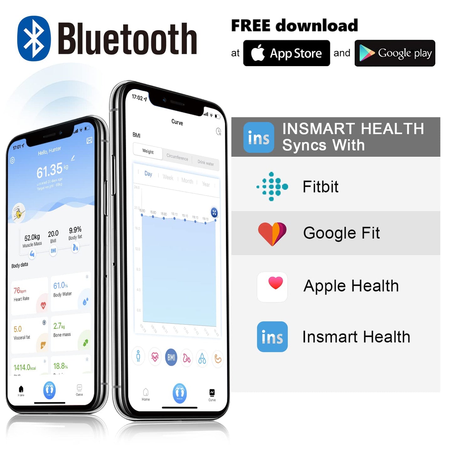 INSMART Smart Scale for Body Weight, Digital Bathroom Scale with BMI, Muscle Mass, Bluetooth Body Fat Scale,17 Body Composition Analyzer with Smart APP Sync Weight Scale, 400 lbs (Green)