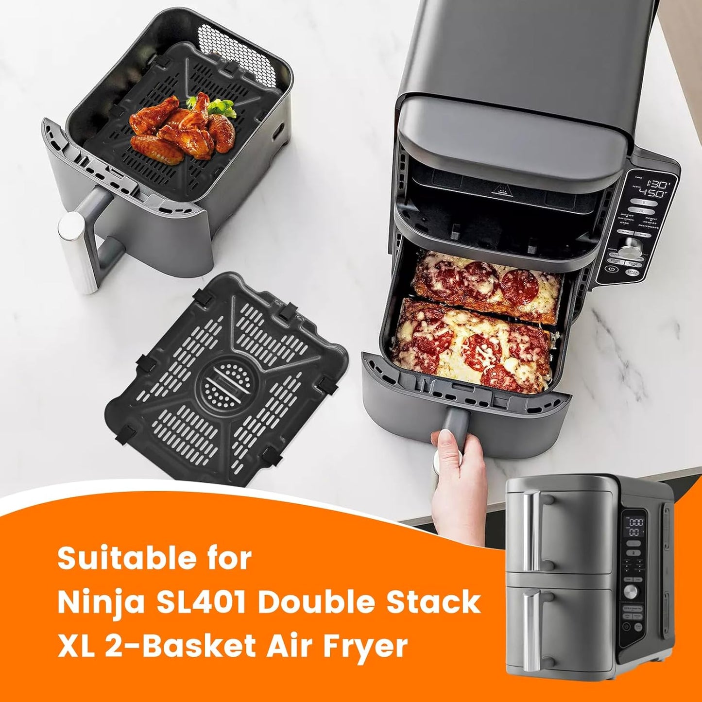 Air Fryer Replacement Tray for Ninja SL201 SL401 SL451 DoubleStack XL 2-Basket, 2 Packs Air Fryer Grill Plate Tray Accessories, Dishwasher Safe