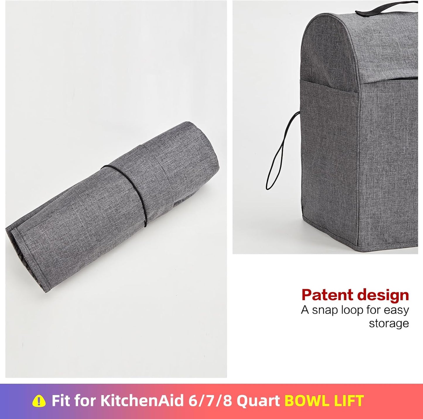 HOMEST Stand Mixer Dust Cover Compatible with KitchenAid 6/7/8 Quart Bowl Lift, Zipper Pocket for Various Kitchen Appliance Accessories, Grey (Patent Design)