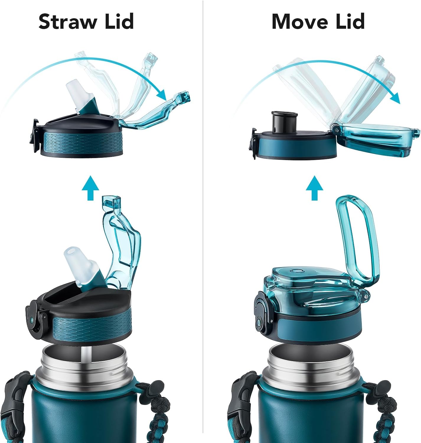 GOSWAG Insulated Sports Water Bottle, 24oz 2 Lids(with Straw/No Straw), Stainless Steel Water Bottles with Paracord Handle, Insulated Bottle with Double-Wall Vacuum Insulation