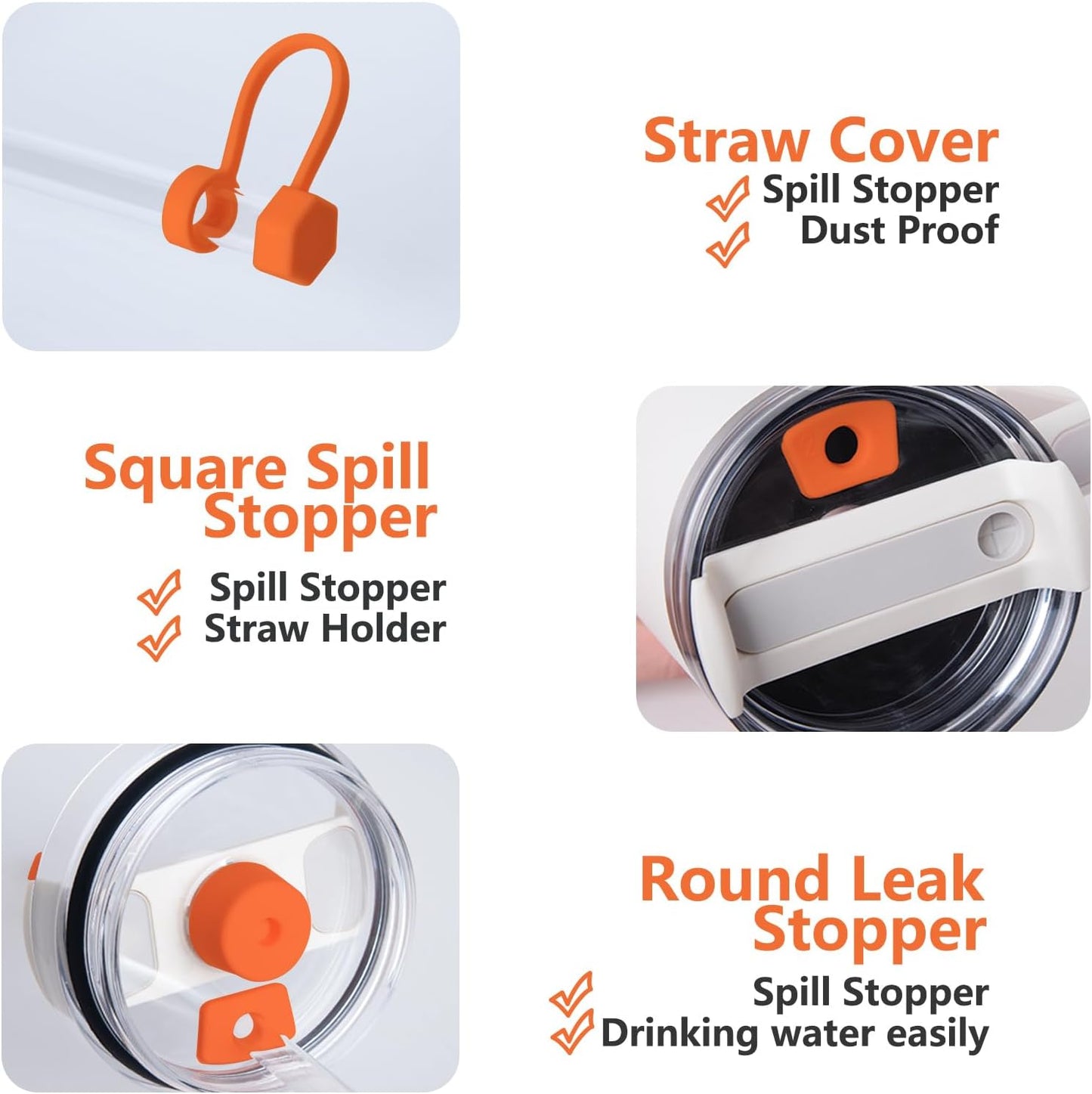 Silicone Spill Stopper Set Compatible with Stanley Cup 2.0 30oz & 40oz with Straw Cover (Set of 2, Tigerlily)