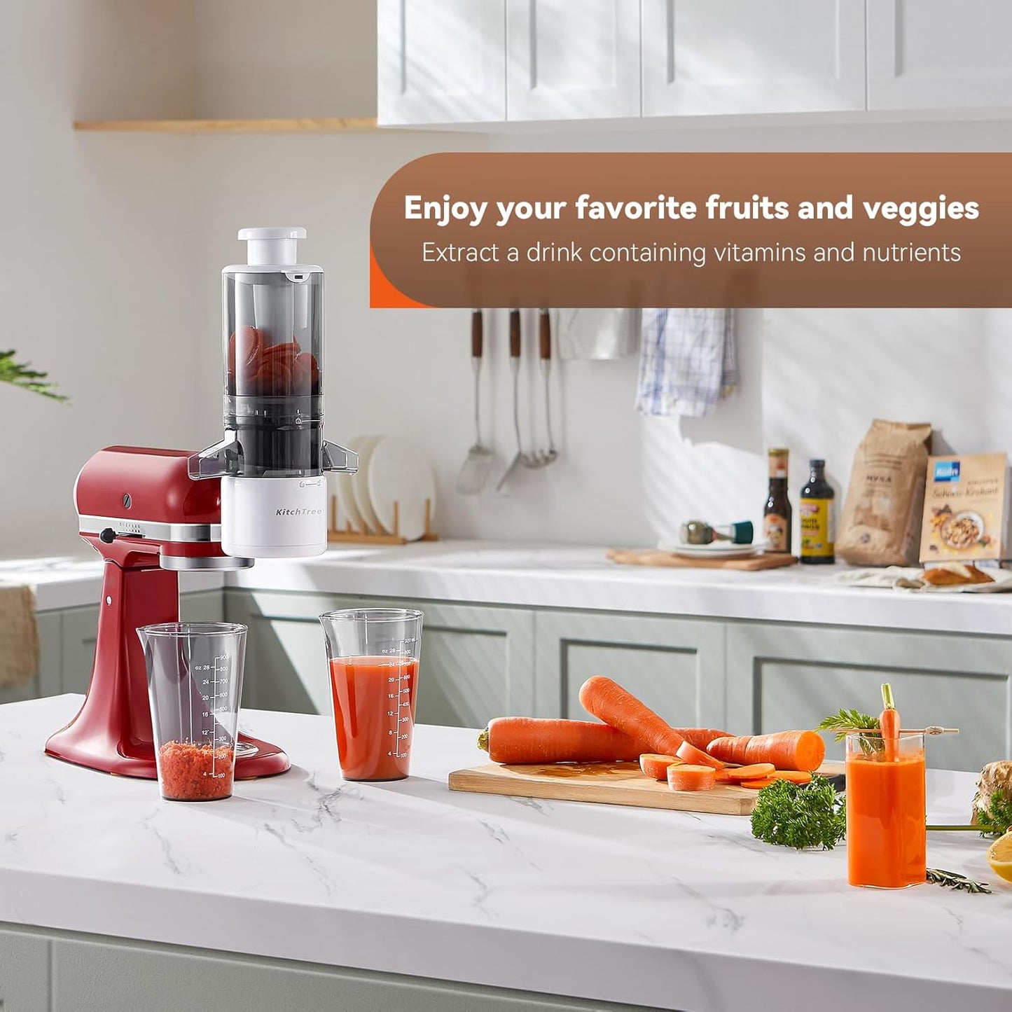 Slow Cold Press Juicer Attachment for KitchenAid Stand Mixer, 4.2" Large Feed Chute Fit Whole Vegetables & Fruits, Masticating Juicer Attachment for KitchenAid, Easy to Clean