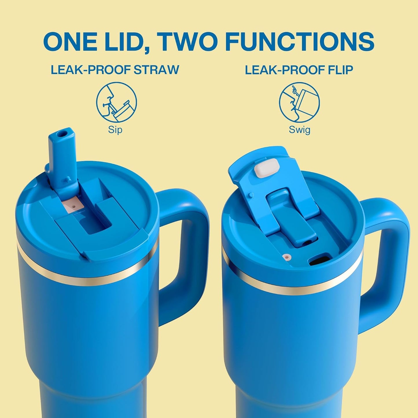 40 oz Tumbler with Handle and Straw: Stainless Steel Insulated Tumbler Keeps Cold for 24 Hours, Leakproof Travel Cup Fits in Cup Holder and BPA-Free,Celtic Blue