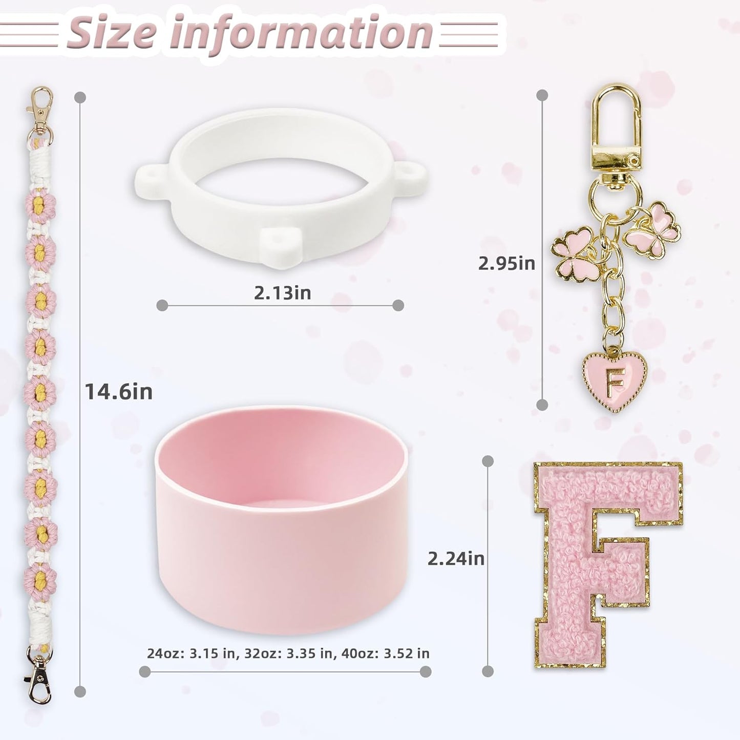 SITKOL Silicone Boot Cute Monogram Set Compatible with Owala Water Bottle 24 oz, 32 oz, 40 oz - Perfect Letter Owala Accessories for Owala Tumbler, Owala Free Sip, Pink Owala, Black Owala