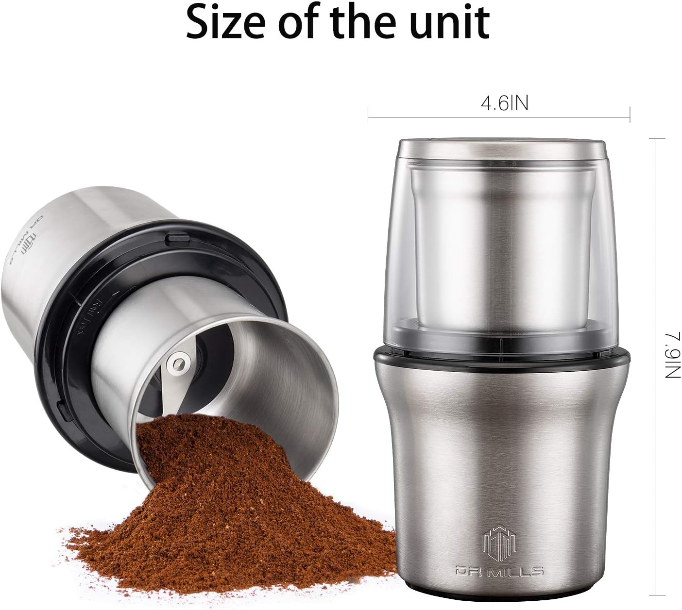 DR MILLS DM-7412N Coffee Grinder Electric, Spice Grinder Electric, Detachable Cup, Blade & Cup Made with SUS304 Stainless Steel,200w Small Food Grinder