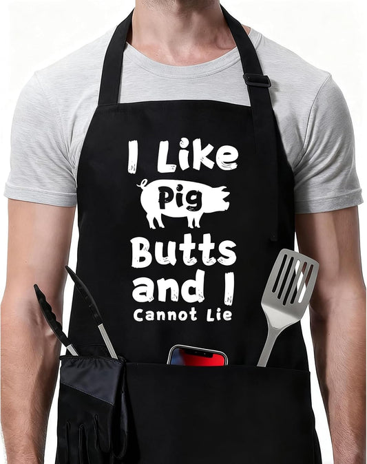 ZOORON Funny Black Chef Aprons for Men Adjustable BBQ Grill Kitchen Cooking Aprons with Pockets, Grill Accessories