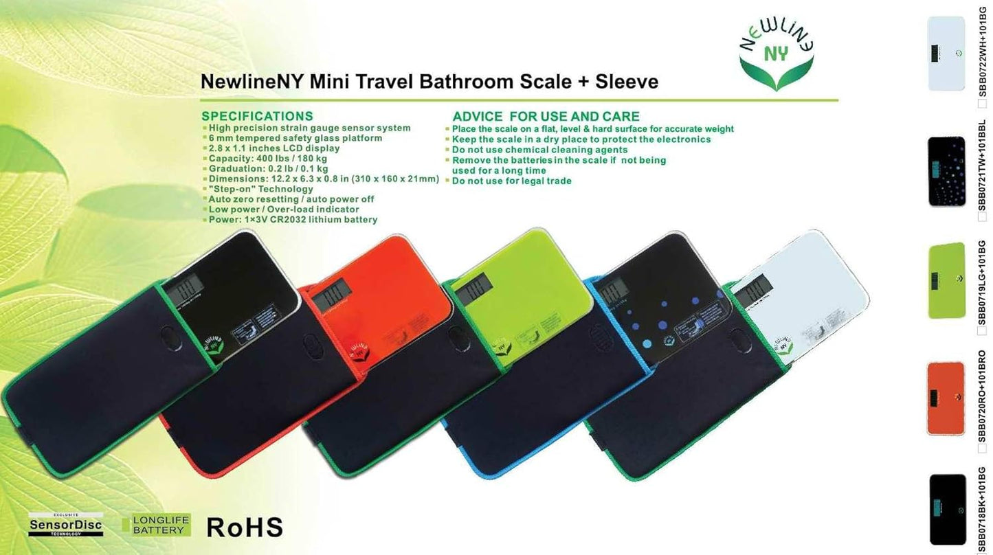 NewlineNY Green Mini Bathroom Travel Scale with Protection Sleeve, SBB0719MLG+101BG