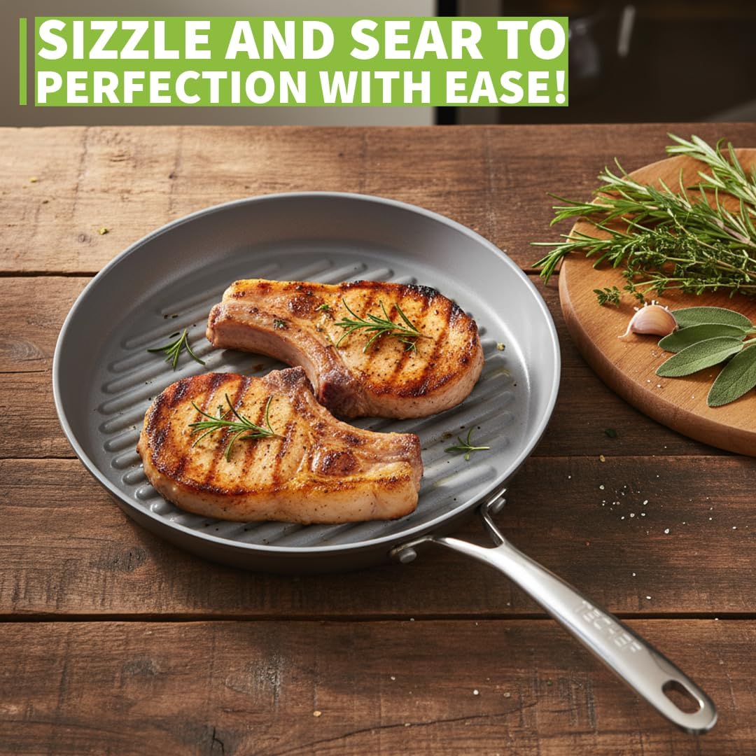 TECHEF - CeraTerra Collection, 12" Ceramic Nonstick Grill Pan (PTFE, PFAS, and PFOA Free), Made in Korea (12-in Grill Pan)