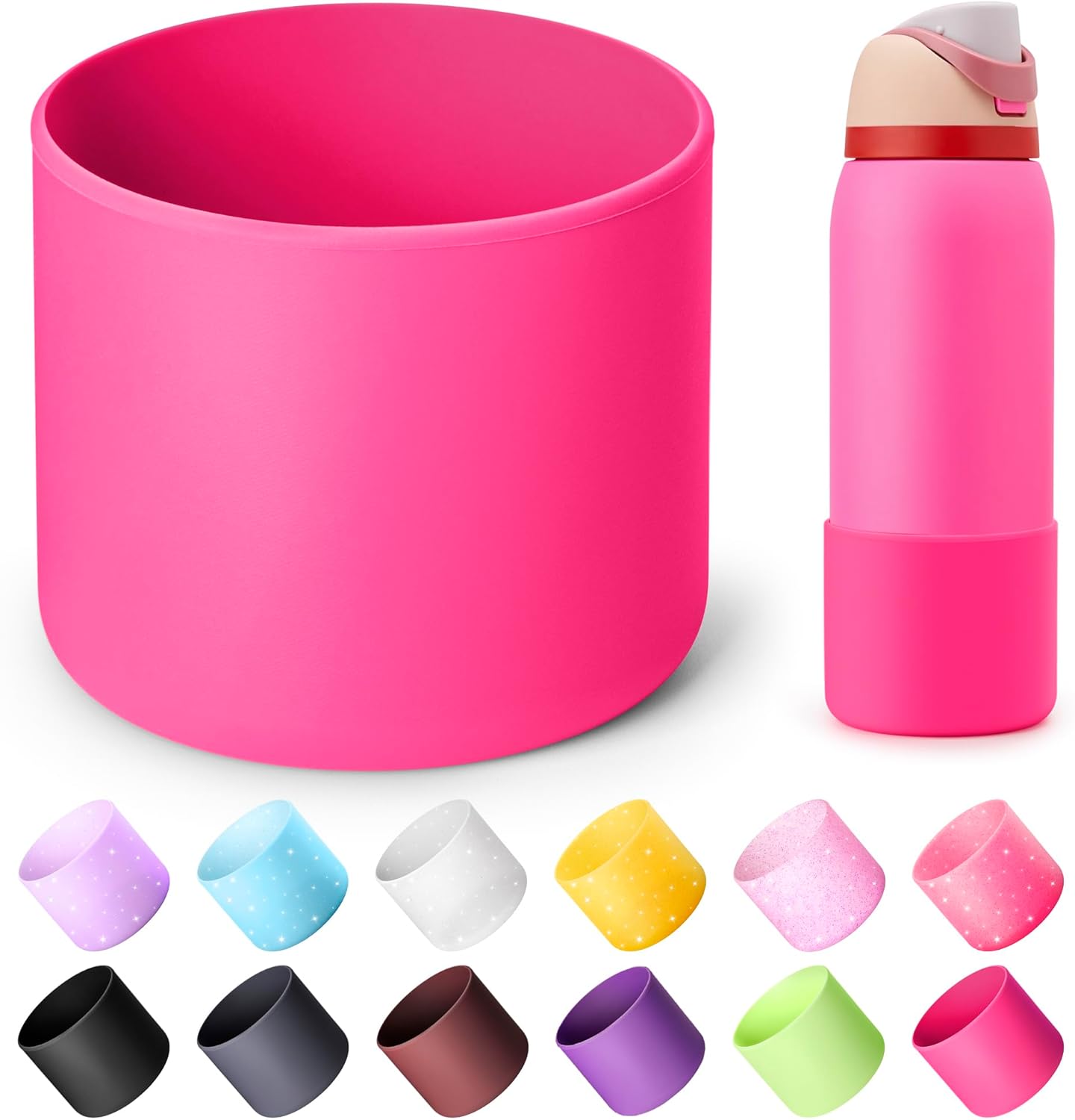 Silicone Water Bottle Boot for Owala 40 oz, Anti-Slip Protective Sleeve for Owala Twist & FreeSip & Flip Stainless Steel Water Bottle, Boot Bottom Base (Rose Red)