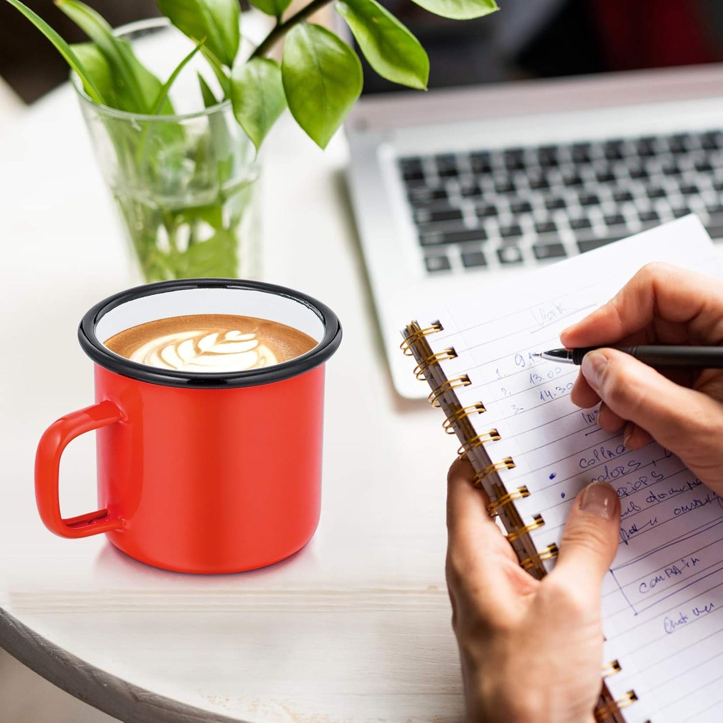 P&P CHEF Enamel Camping Coffee Mug Set of 6, Small Colored Mugs Cups for Family Gathering/Friend Party/Camping/Picnic/Fishing, Lightweight & Portable -12 Ounce, 350ML & Red