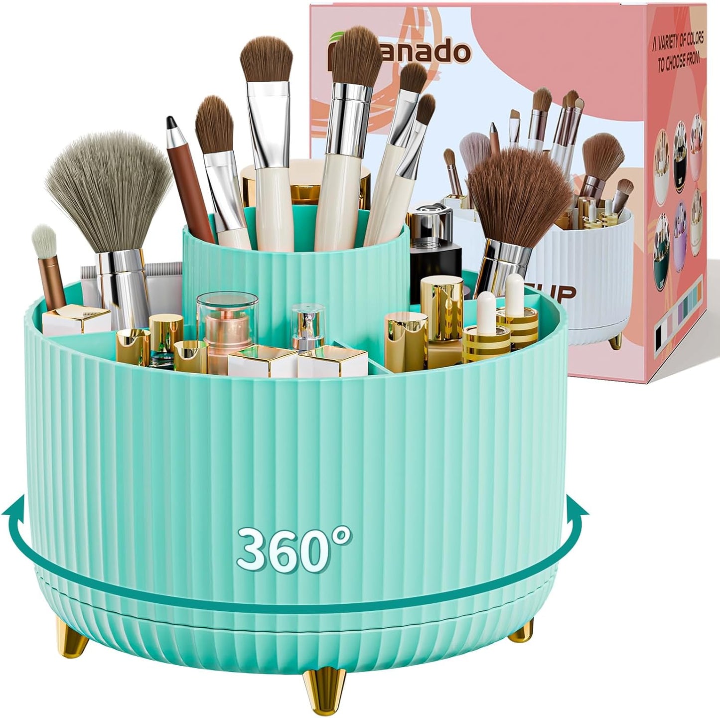 360° Rotate Makeup Brush Holder Organizer, Makeup Organizers Countertop, Makeup organization and Skincare Storage for Vanity, Desktop, Bathroom (Mint Green)