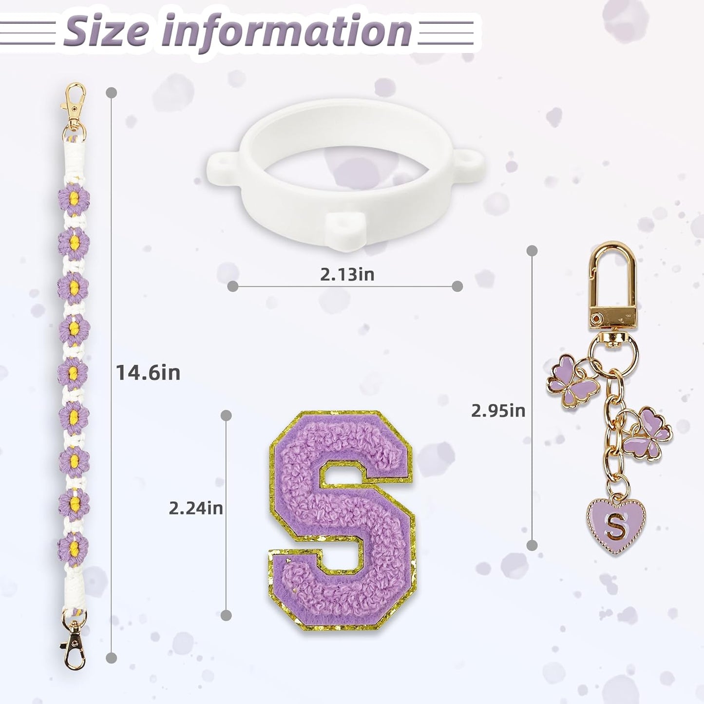 Cute Letter Charm Set Compatible with Owala Water Bottle 24 oz, 32 oz, 40 oz, Owala Kids, Owala Coffee Tumbler, Owala FreeSip – Includes Handle Strap, for Owala Accessories & Stanley Cup Accessories