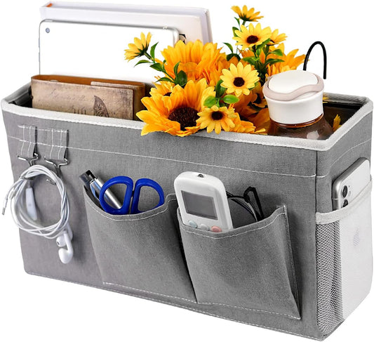 Loghot Bedside Caddy/Bedside Storage Bag Hanging Organizer for Bunk and Hospital Beds,Dorm Rooms Bed Rails,Can be Placed Glasses,Books,Mobile Phones,Keys (Grey)