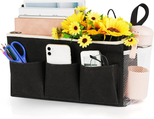 Loghot Bedside Caddy/Bedside Storage Bag Hanging Organizer for Bunk and Hospital Beds,Dorm Rooms Bed Rails,Can be Placed Glasses,Books,Mobile Phones,Keys (New Black)