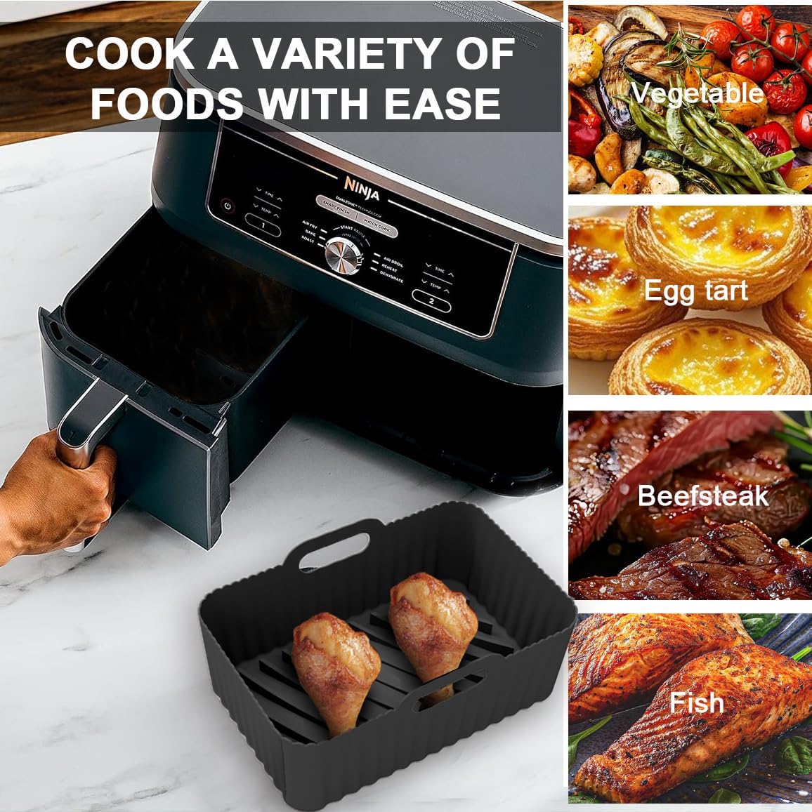 Ninja Silicone Air Fryer Liner 2Pack, 9-10QT Chefman Air Fryer Accessories, Reusable Air Fryer Basket for Ninja Foodi Max Dual Zone AF400 AF300 DZ201 Double Stack XL SL401