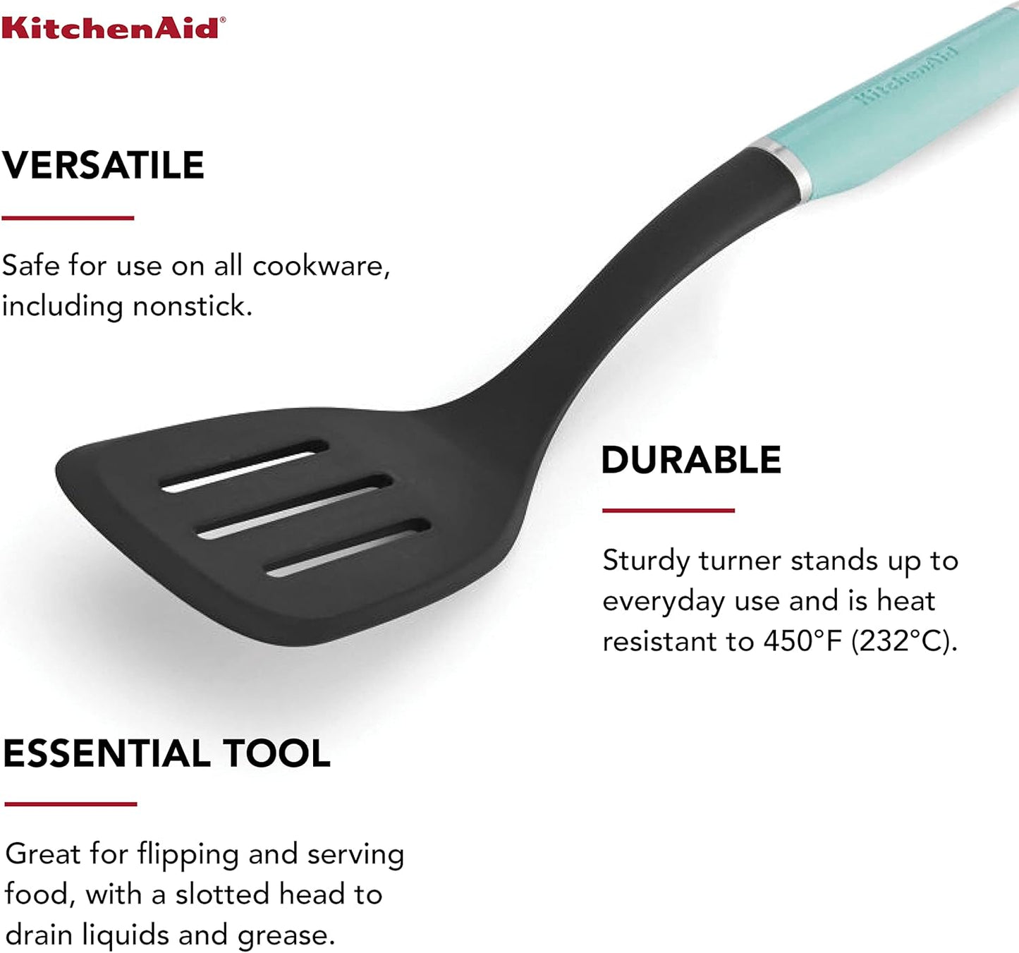 KitchenAid Classic Nylon Slotted Turner, 13.66-Inch, Aqua Sky (Pack of 12)