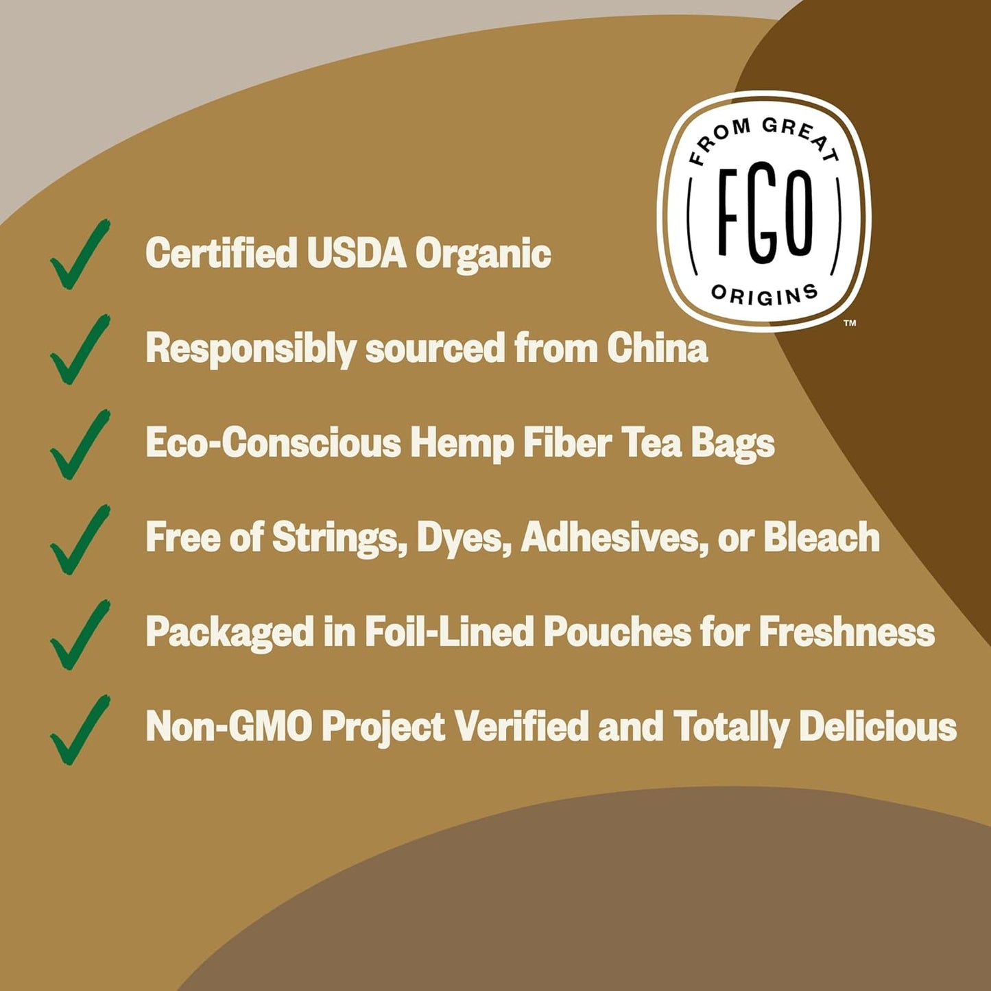 FGO Organic Pu'erh Tea, 100 Count, Eco-Conscious Black Tea Bags, Resealable Bag, Packaging May Vary (Pack of 1)