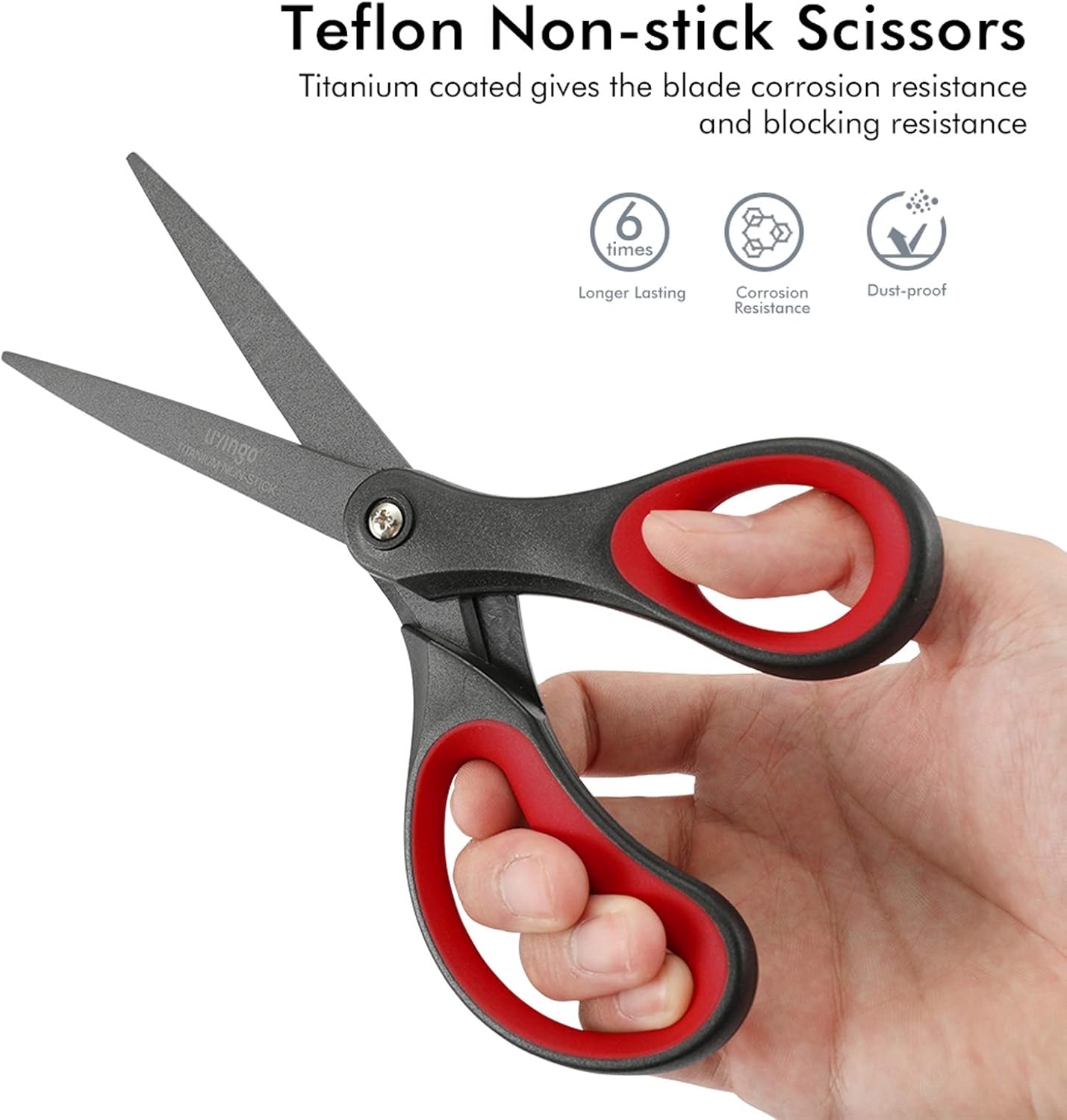 LIVINGO 2 Pack 8" Titanium Non-Stick Scissors, Professional Stainless Steel Comfort Grip, All-Purpose, Straight Office Craft Scissors for DIY(Red/Black)