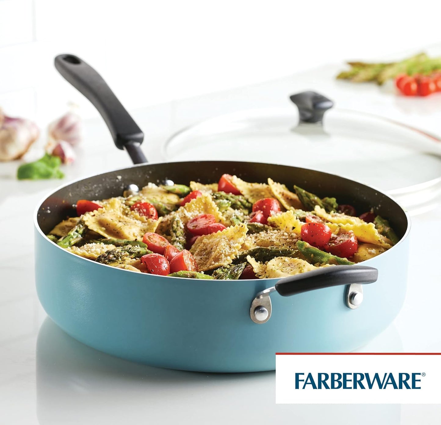 Farberware Cookstart DiamondMax Nonstick Jumbo Cooker with Lid and Helper Handle, Dishwasher Safe, 6 Quart - Aqua