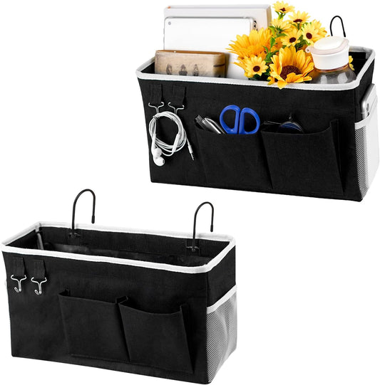 Loghot Bedside Caddy/Bedside Storage Bag Hanging Organizer for Bunk and Hospital Beds,Dorm Rooms Bed Rails,Can be Placed Glasses,Books,Mobile Phones,Keys (2pc Black)