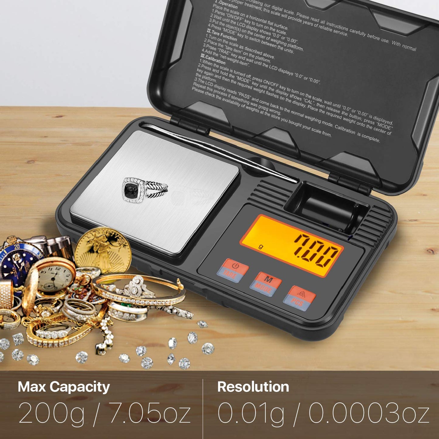 Flexzion Pocket Scales Digital Weight Grams 50g / 0.01g – Mini Portable Food Scale with LCD Display, 6 Units, Tare, Tweezers & 50g Calibration Weight – Stainless Steel Portable Scale