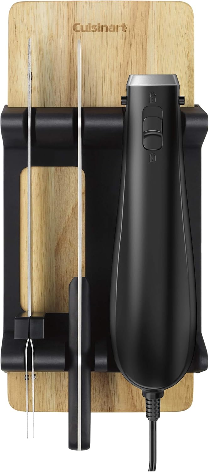 Cuisinart Electric Knife Set with Cutting Board, Electric Knife for Meat Slicing and Bread Slicing, Includes Bamboo Cutting Board for Kitchen and Serving Fork, CEK-41, Stainless Steel/Black