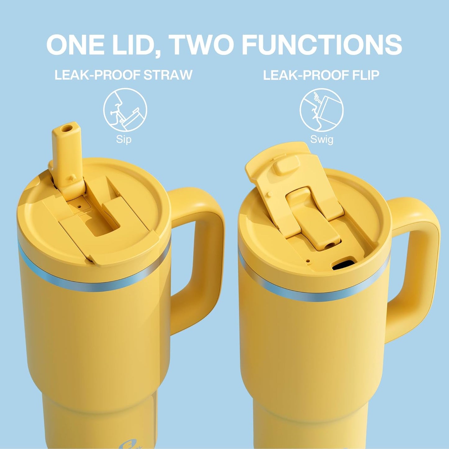 32 oz Tumbler with Handle and Straw: Stainless Steel Insulated Tumbler Keeps Cold for 24 Hours, Leakproof Travel Cup Fits in Cup Holder and BPA-Free, Elfin Yellow